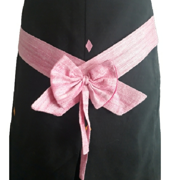 Handmade Black Midi Skirt + Pink Bow / Size XL 34" Embroidered Fish Skirt - Picture 8 of 15